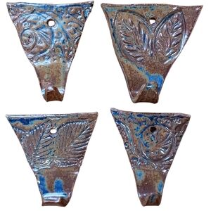 HANDCRAFTED Wall Hooks Set of Four Ceramic Brown Teal Blue Glazed Signed